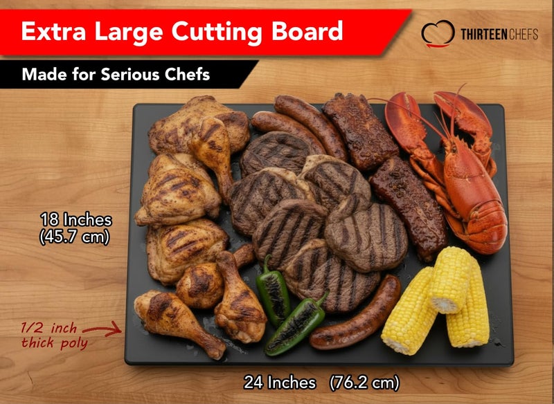 Thirteen Chefs Extra Large 24 x 18 Black Cutting Board, 0.5 Inch Thick HDPE, NSF Certified for Food Service and Professional Kitchens - Image 2